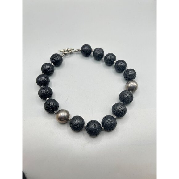 Big Chunky Lava Beads Necklace Round Black Beads Oversized Statement Necklace - Picture 3 of 7